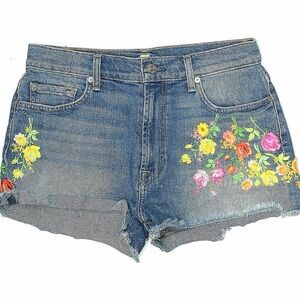 7 for all Mankind Floral Embroidered Denim Shorts